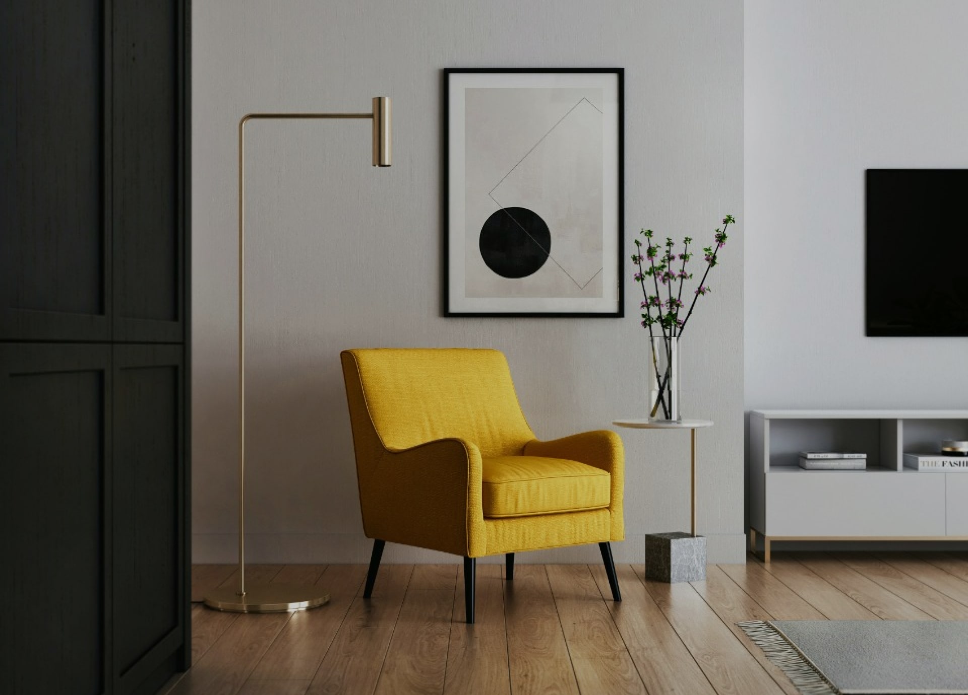 Yellow chair in living room